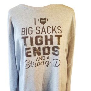 Football Themed Oversized Gray Long Sleeve T-shirt